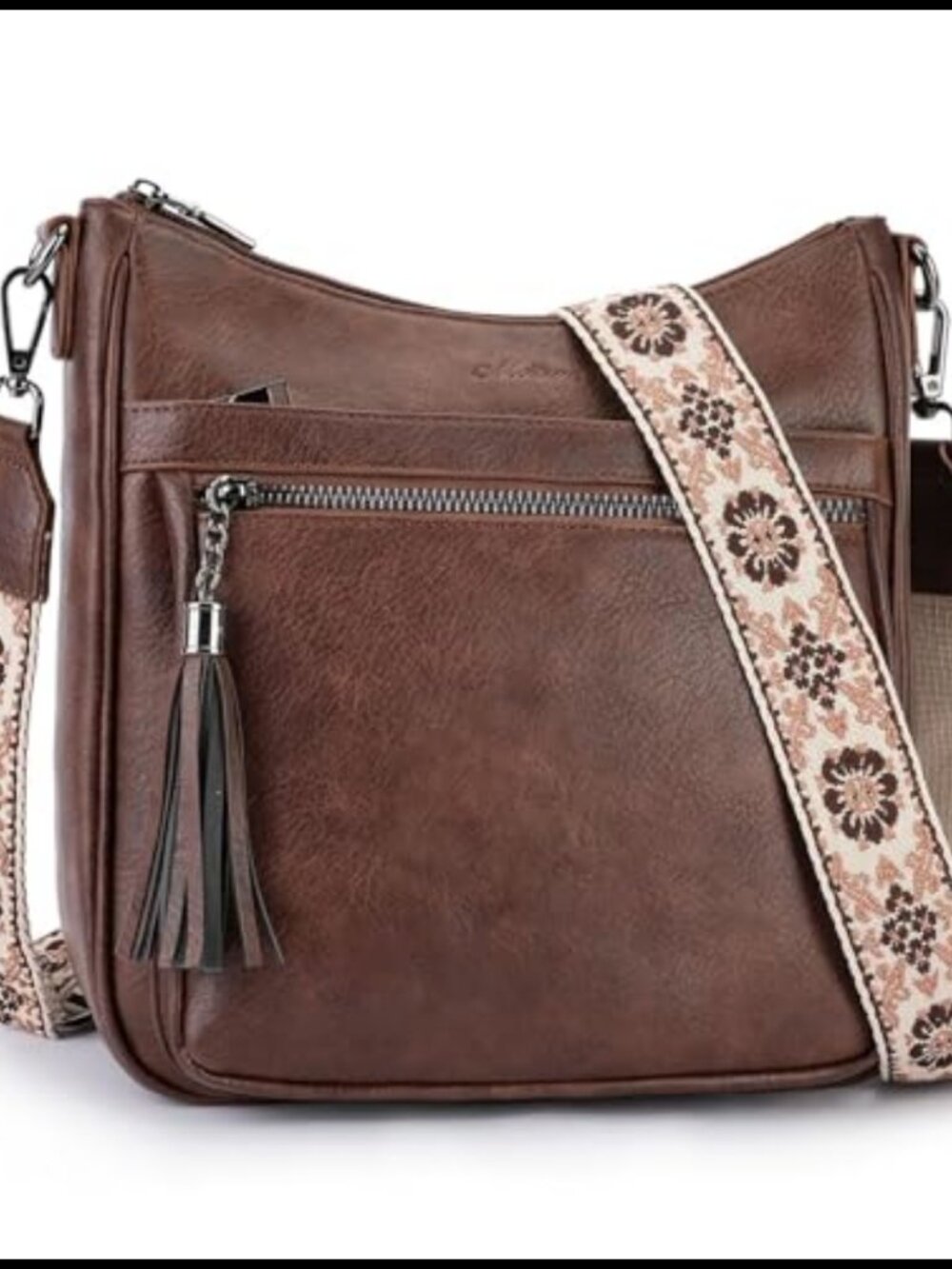 Vegan Leather Hobo Crossbody Bag Tassel Adjustable Strap